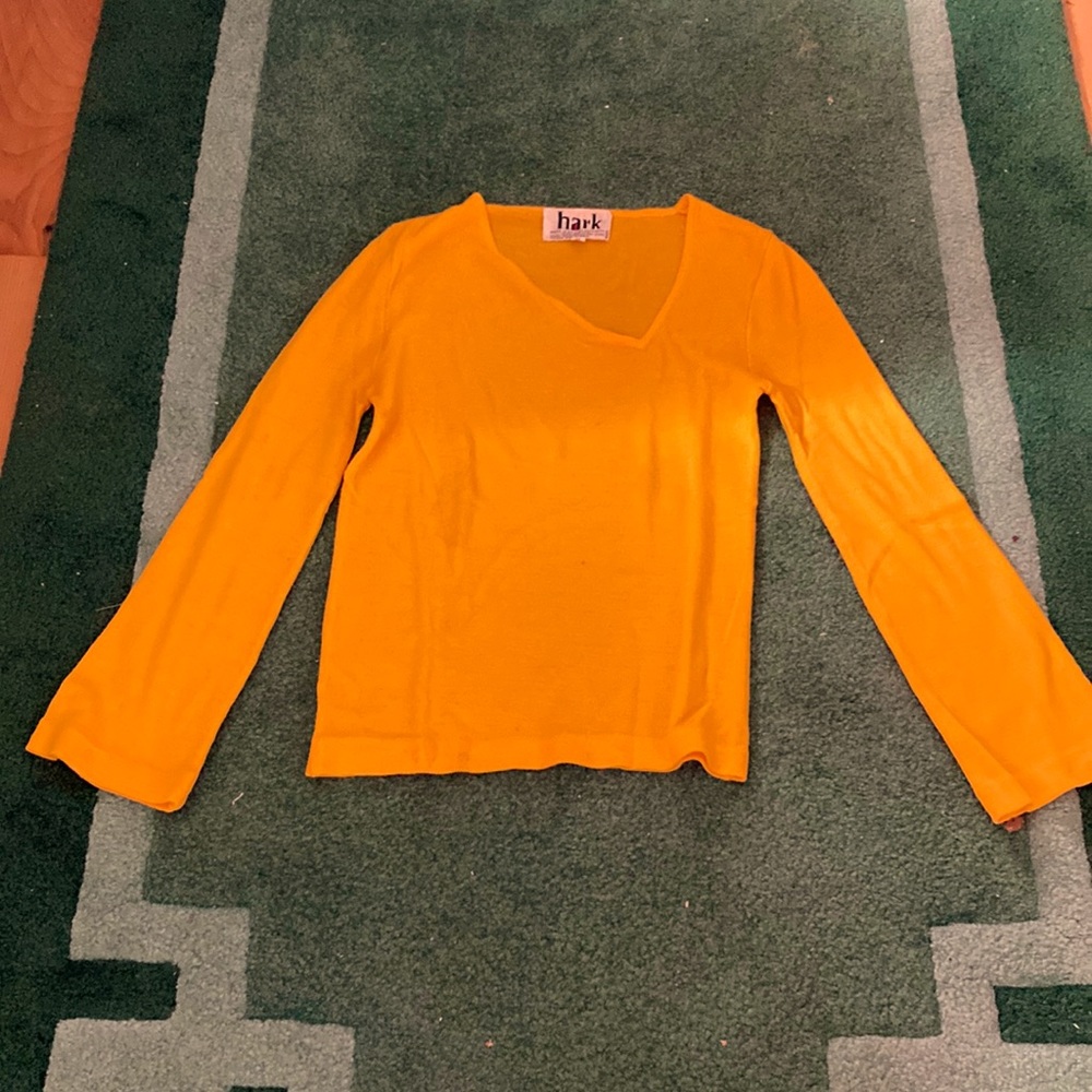 Hark Yellow Sweater Size S, 100% Acrylic, unique neckline & flared sleeves